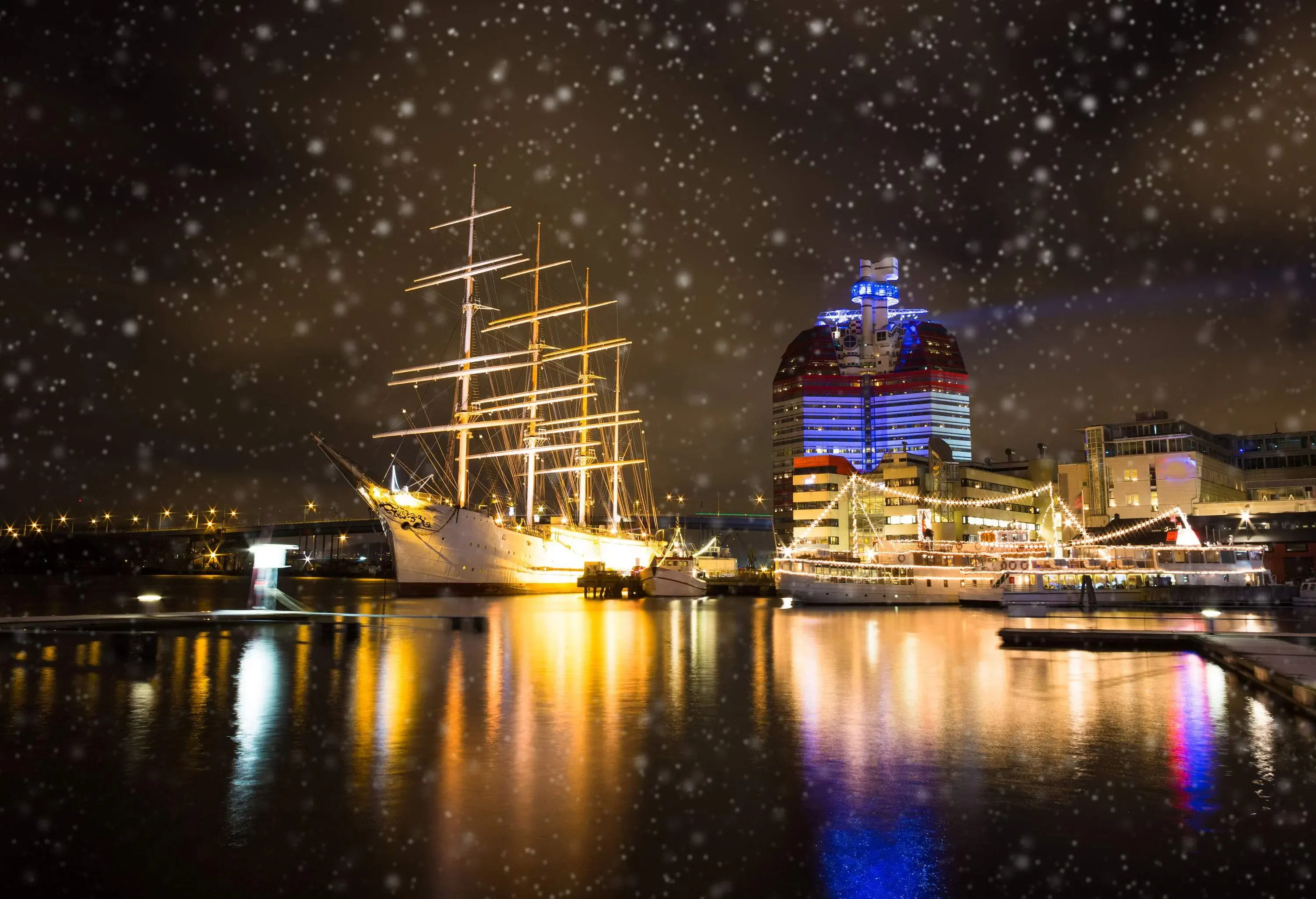 Christmas lights in Park, Sweden. Xmas celebration concept