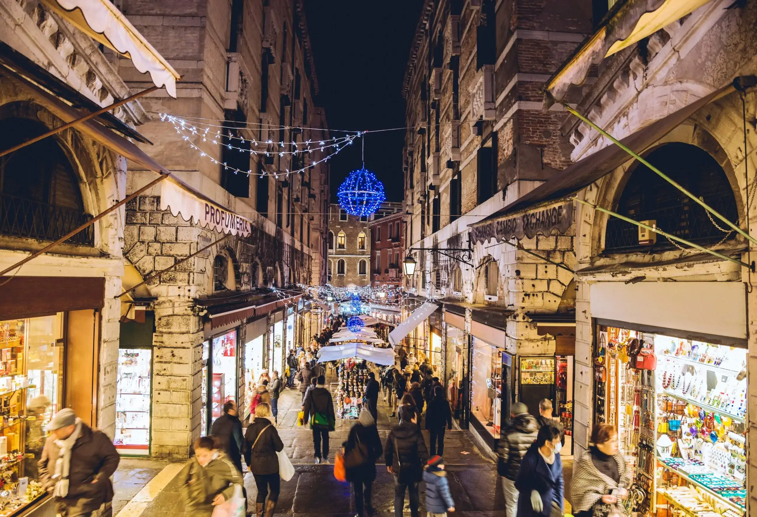 Chrismas lights in Venice shopping street