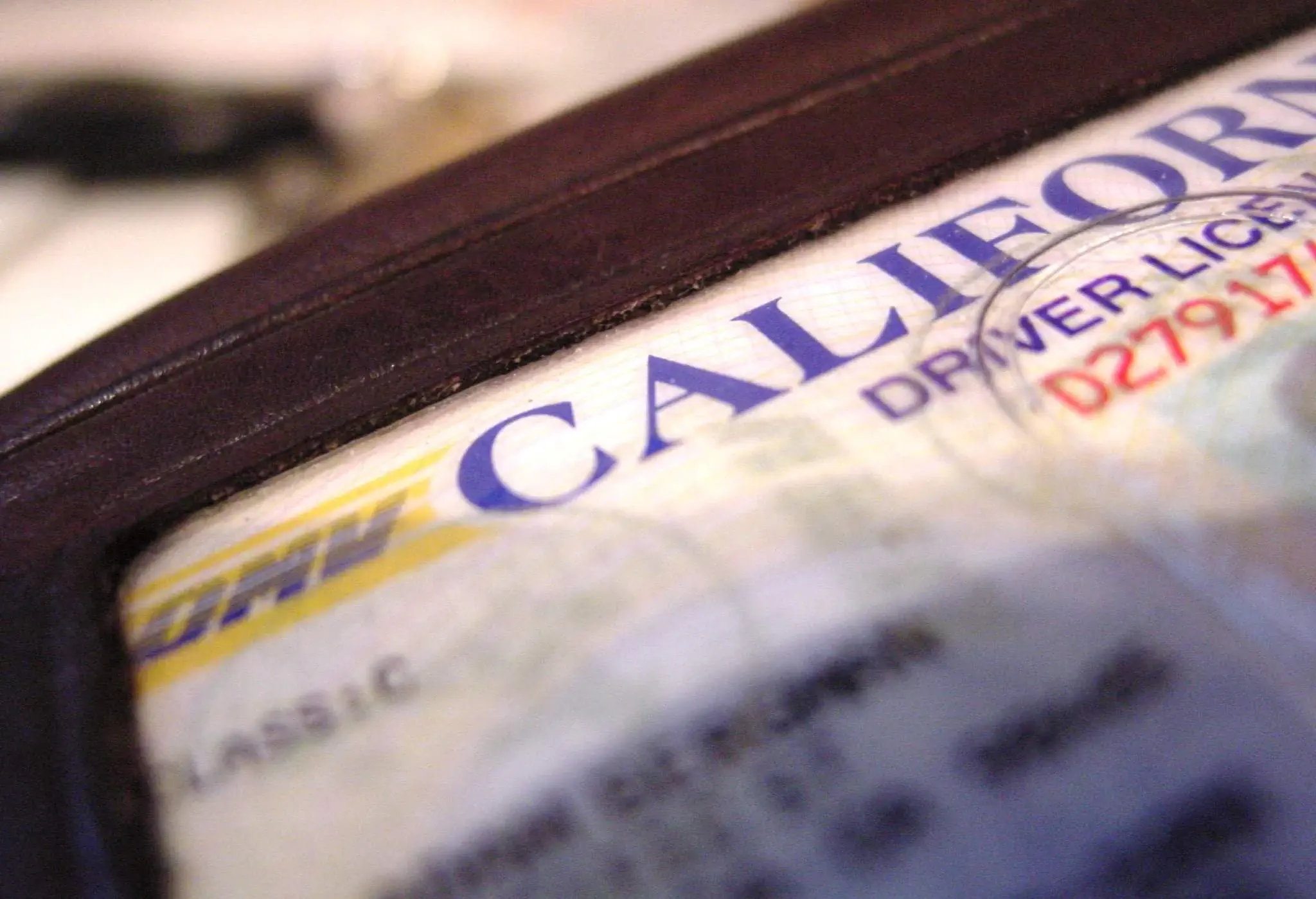 Close up of California driving licence