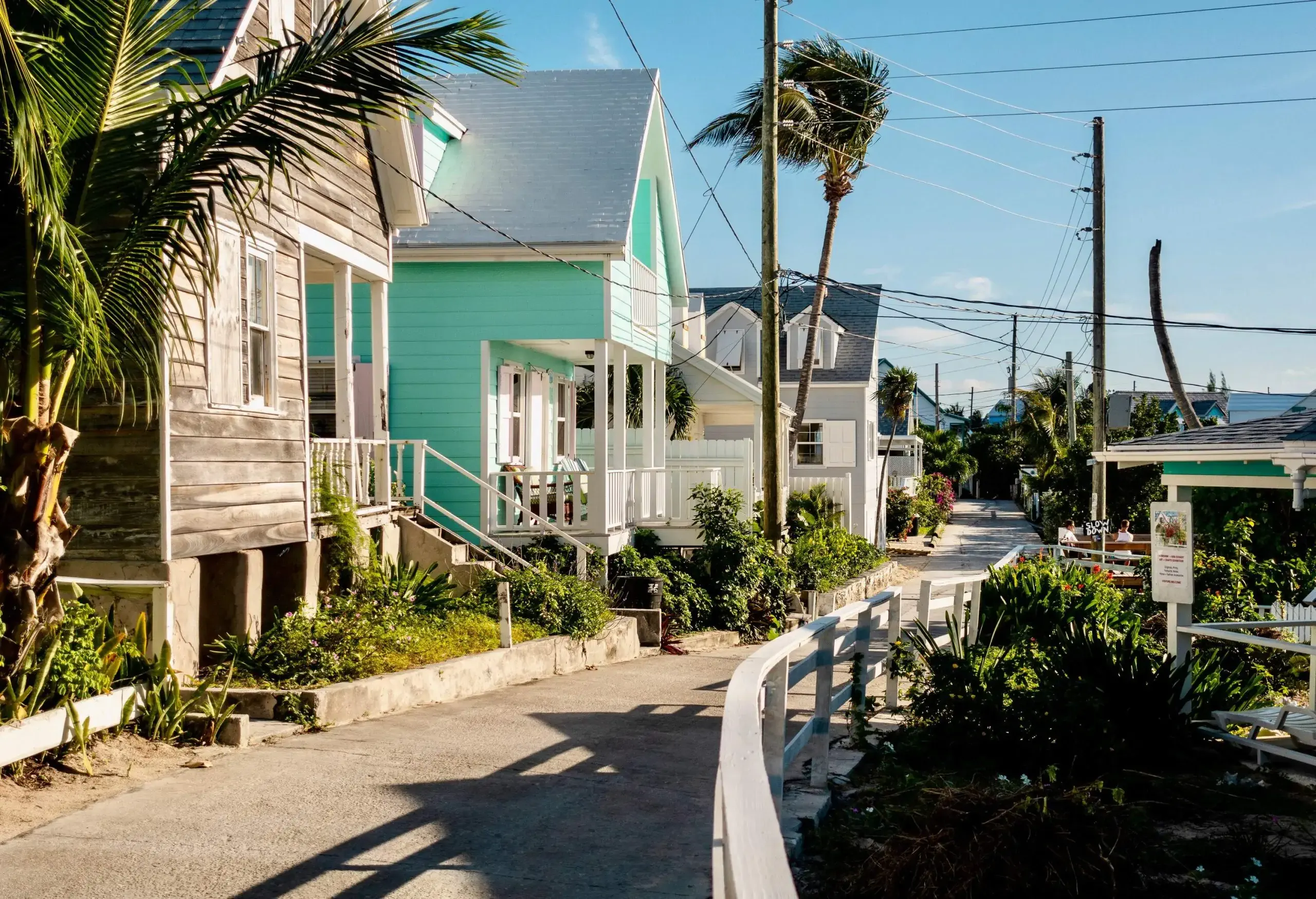 Streets of Hope Town Abaco Island Bahamas, where many go for vacation