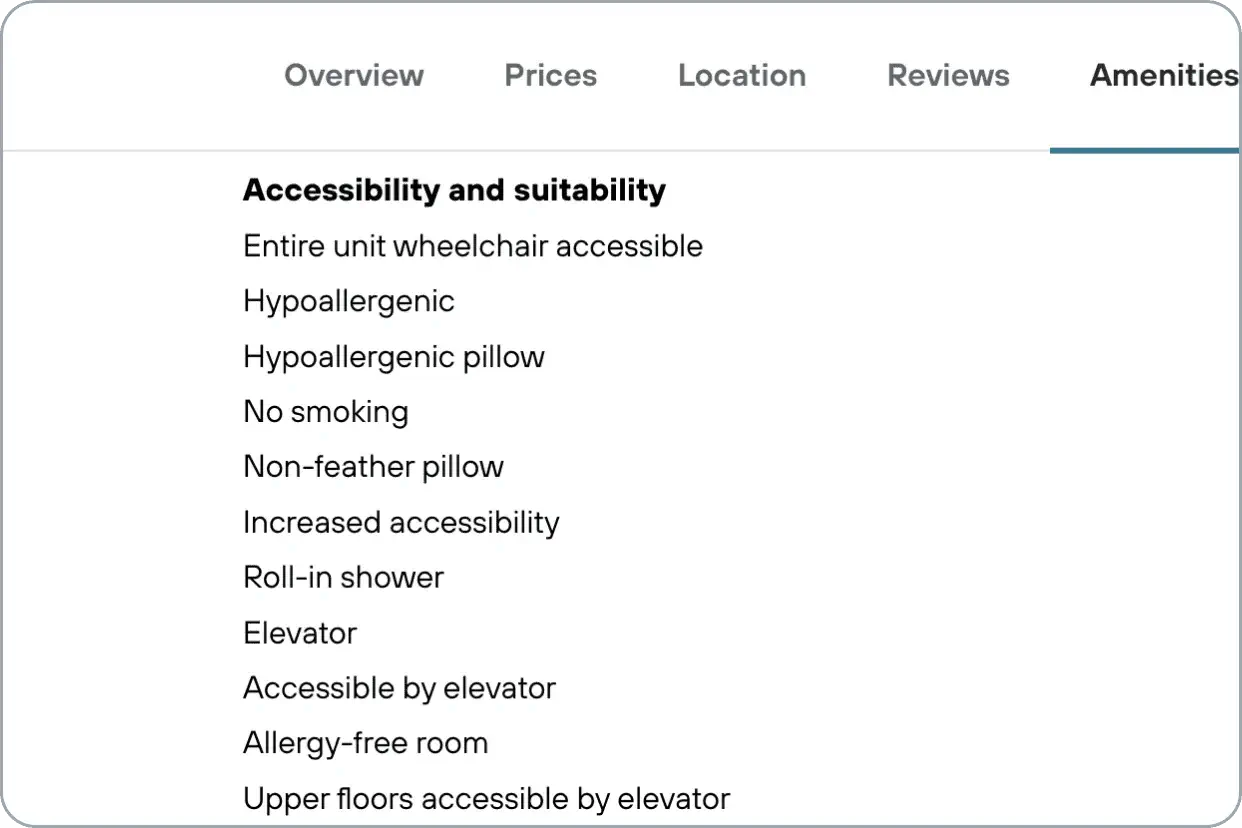 Step four of how to find a hotel room with roll-in shower: check if 