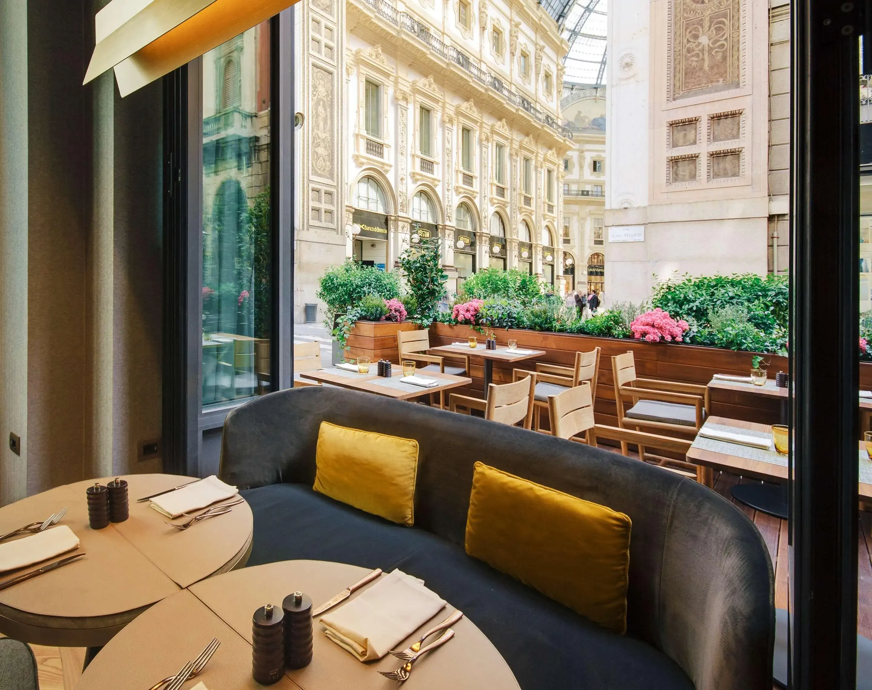 Elegant restaurant overlooking famous building