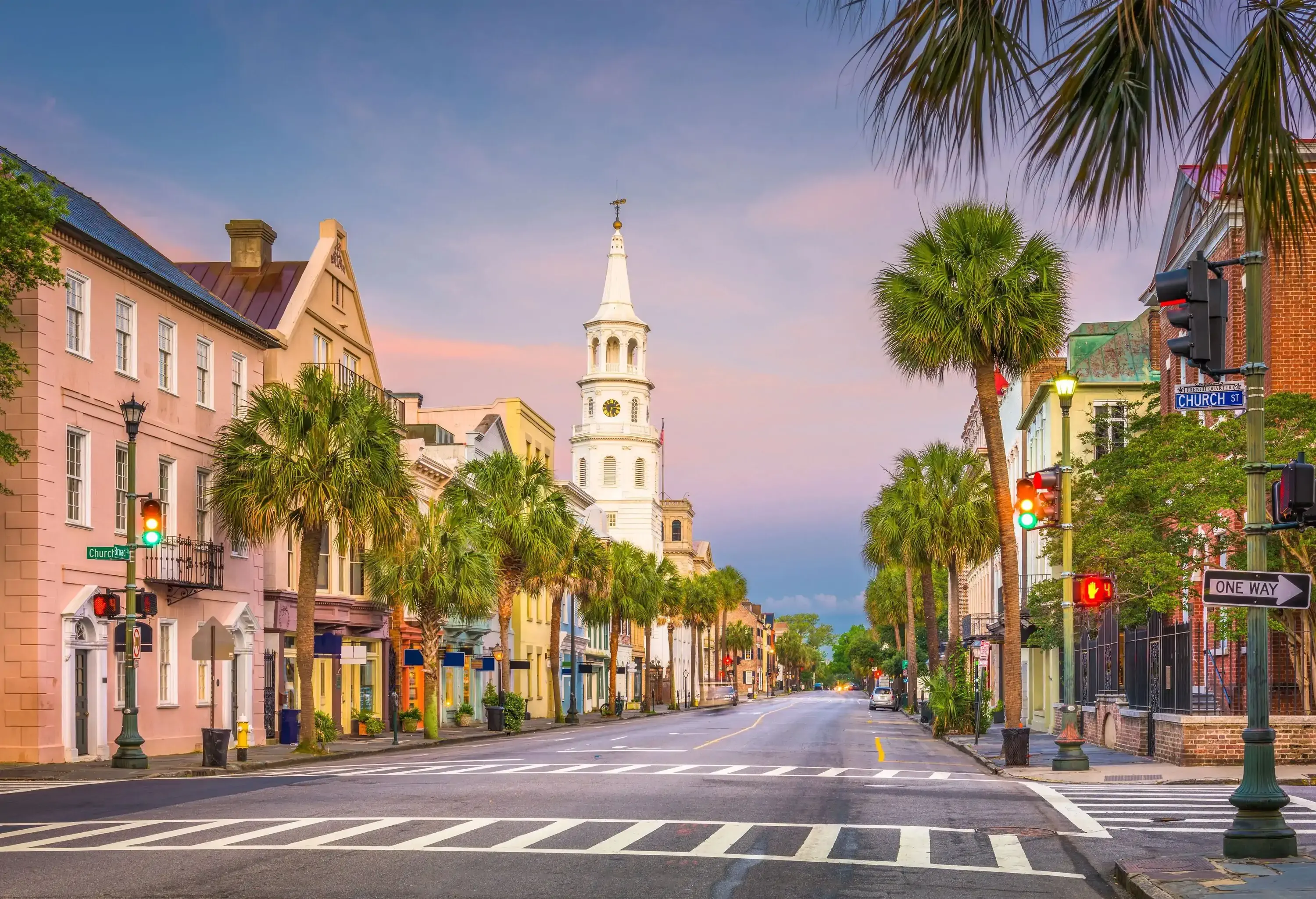 Charleston, South Carolina, USA cityscape in the historic French Quarter.
