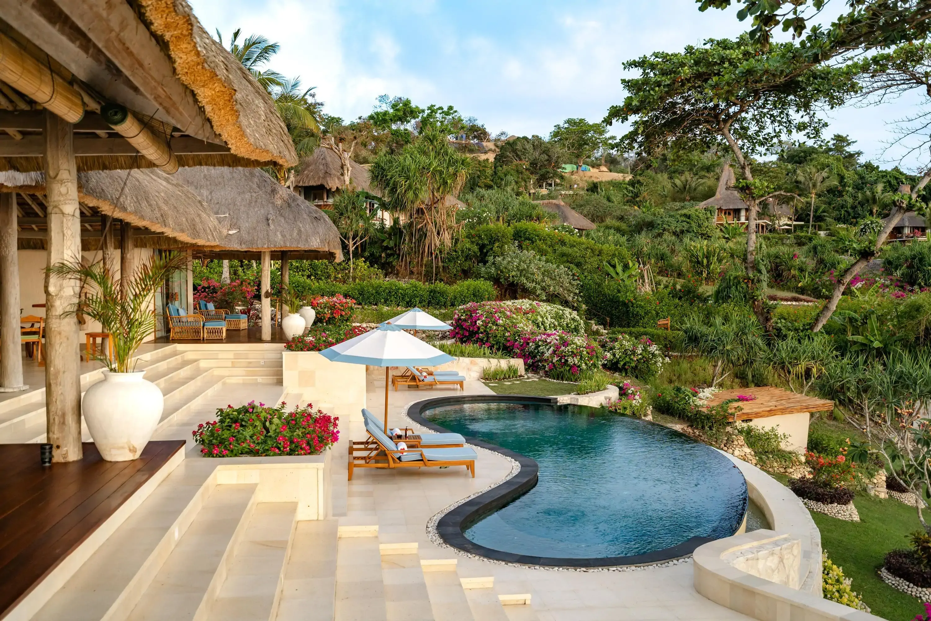 Luxury tropical resort with pool and cabañas