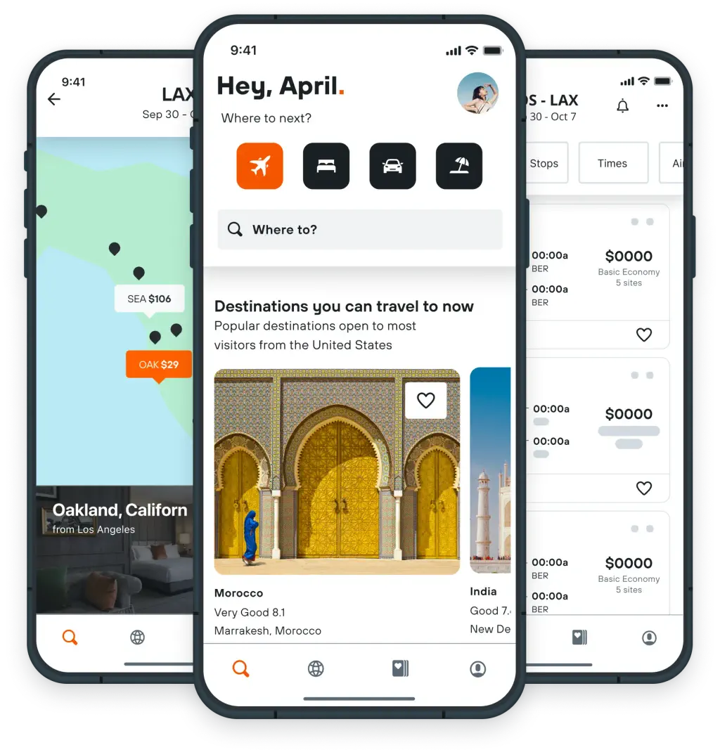 Design showing the flight search tool on KAYAK app.