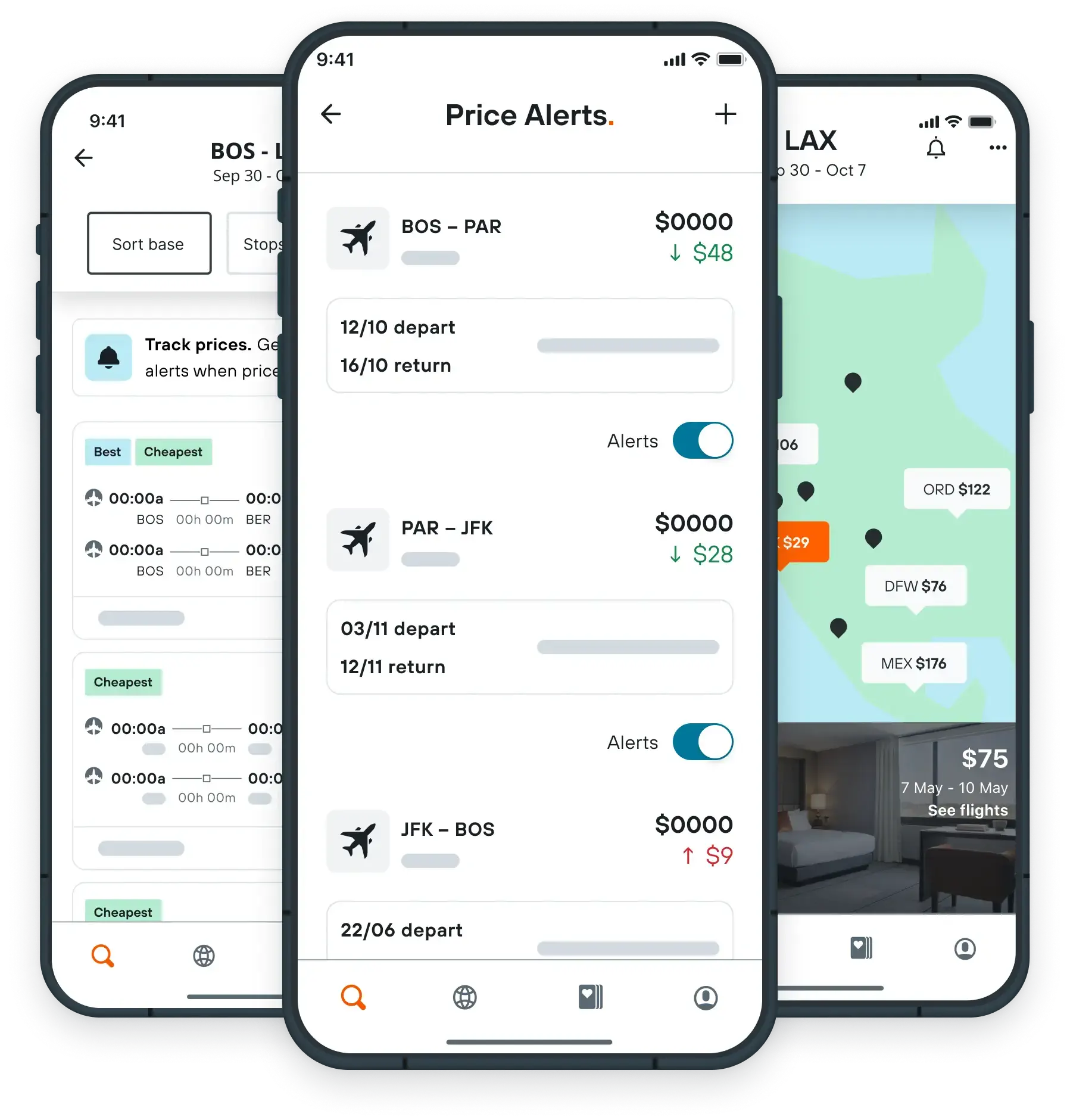 Design showing the flight price alert tool on KAYAK app.