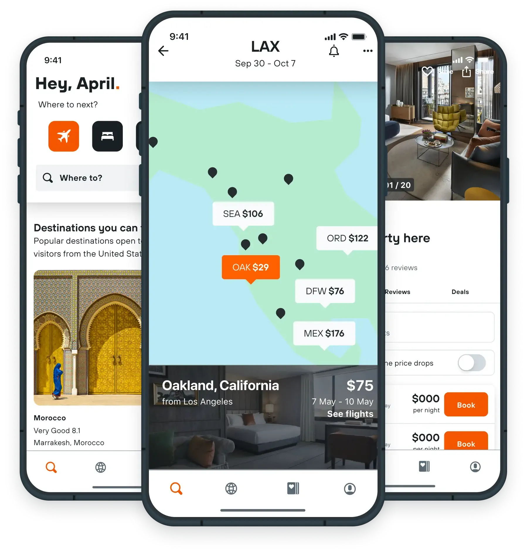 Design showing the explore tool on KAYAK app.