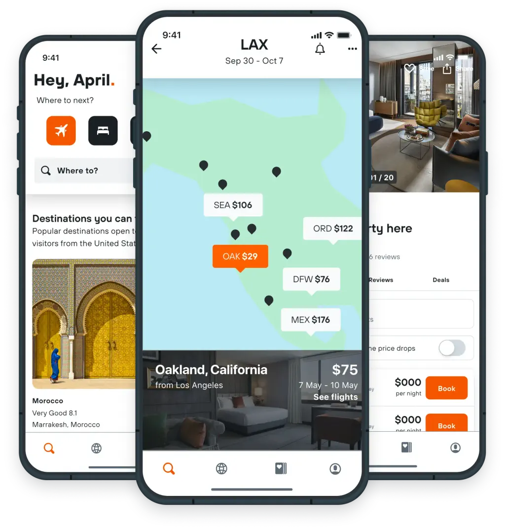 Design showing the explore tool on KAYAK app.