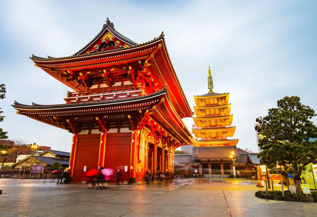 A Buddhist temple and iconic cultural landmark, exuding serenity and spiritual tranquillity amidst a bustling street.