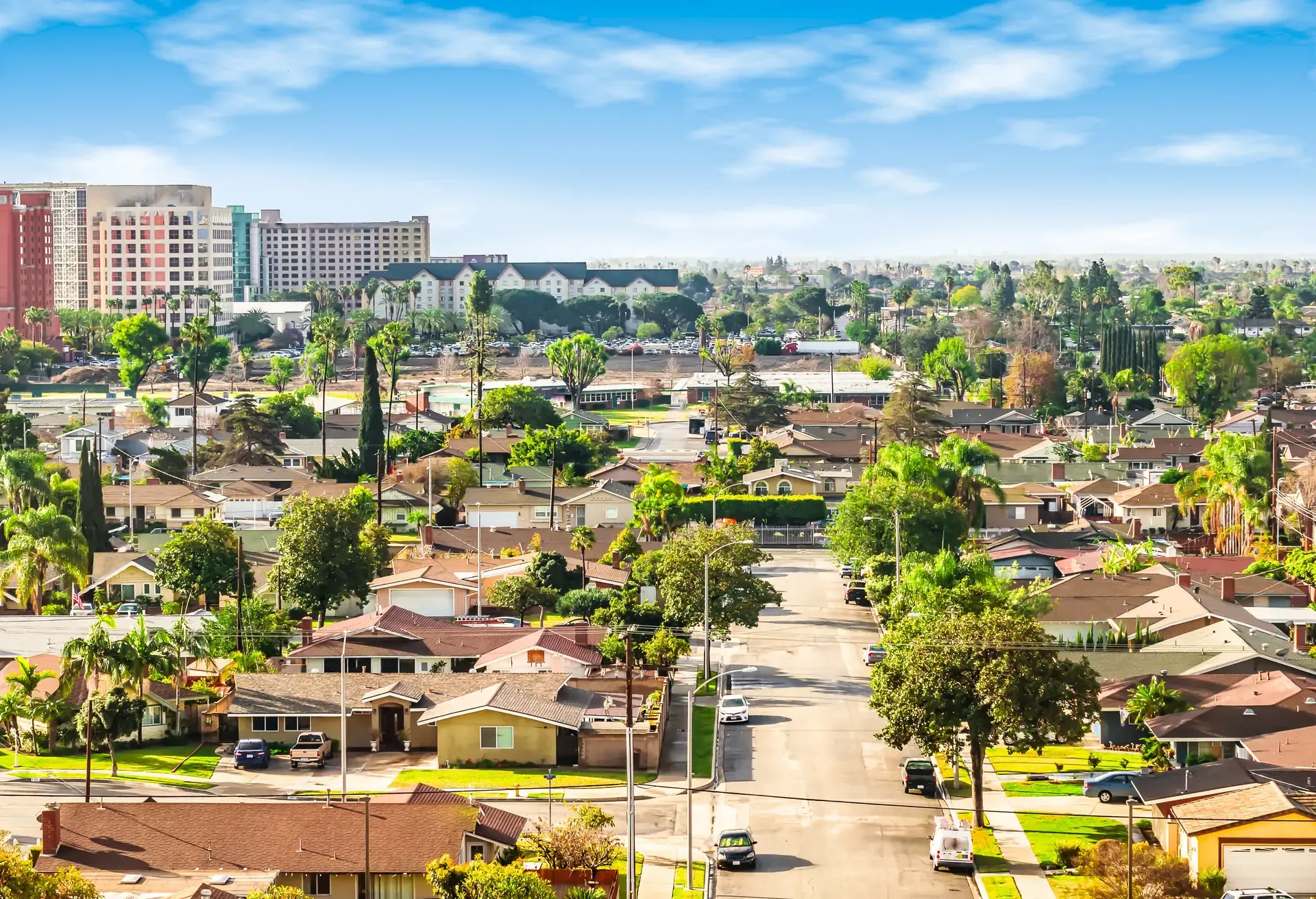 Bright and colorful image of residential area in Anaheim, Orange County, California