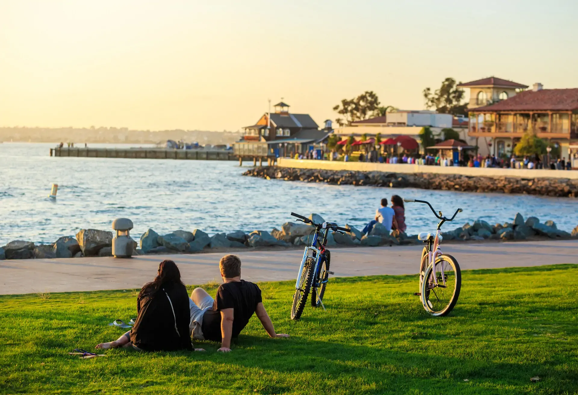 Sunset at San Diego Waterfront Public Park, Marina and the San Diego Skyline. California, United States.; Shutterstock ID 243688159