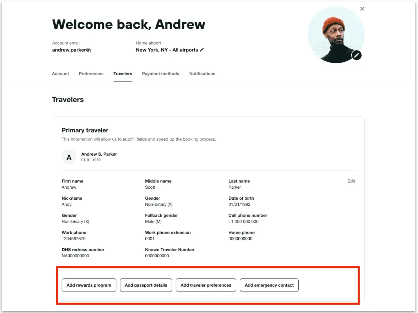 Kayak for business account preferences