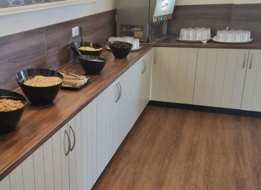 Cumberland Hotel in Scarborough buffet counter with bowls of cereal and breakfast items
