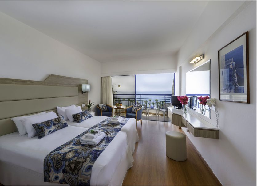 Ascos Coral Beach Hotel Paphos room with balcony sea view and twin bed