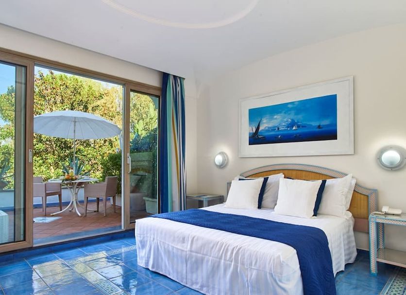 Central Park Terme in Ischia hotel room with sliding doors to a private terrace and garden view