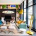 citizenM Miami World Center lounge in Miami with colorful seating, surfboard wall art, and floor lamp