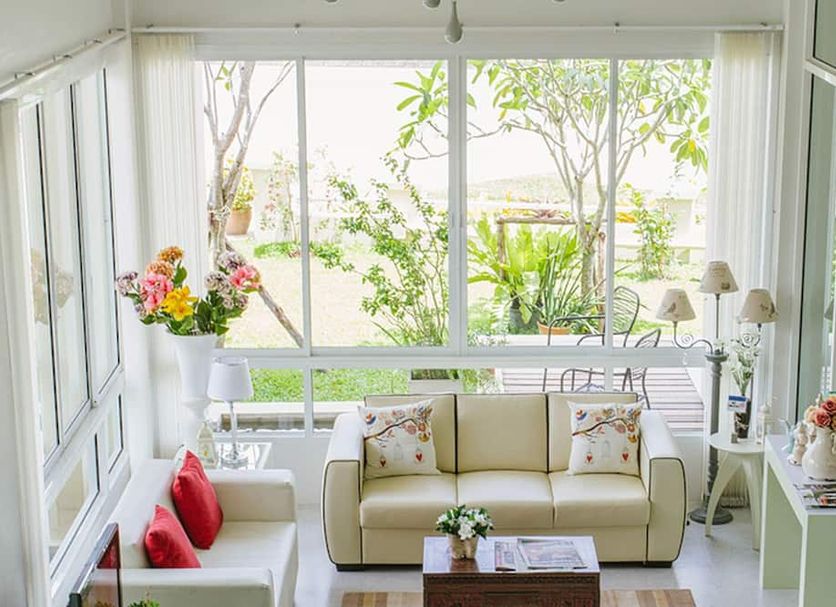 The Terrace Hotel in Nakhon Si Thammarat lobby lounge with sofa and garden view