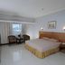Hotel Kapuas Dharma in Pontianak guest room with bed, seating area, TV, and window