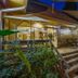 Sunrock Guesthouse in Kempton Park with a lit outdoor terrace, steps, and shaded seating area at dusk