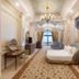 Rixos Montaza Alexandria luxury suite in Alexandria with ornate ceiling, chandelier and sea view