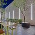 City Express Plus by Marriott Ciudad de México Reforma El Ángel courtyard terrace with tables, chairs, and trees in Mexico City.