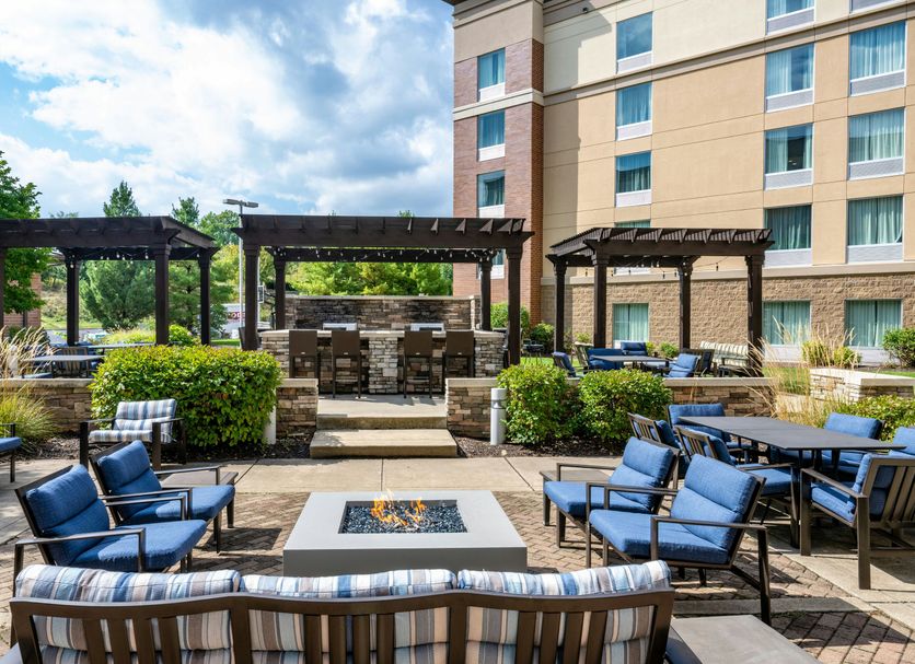 Homewood Suites by Hilton Pittsburgh-Southpointe outdoor patio with fire pit and seating in Canonsburg