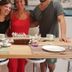 B&B Ponticello Palermo guests posing at a dining table with coffee cups and breakfast items