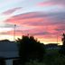Trafalgar Lodge in Nelson with a vibrant pink sunset sky over trees and rooftops