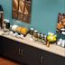 Breakfast buffet at Kyriad Eco Lille Sud - Noyelles Godault in Noyelles-Godault with pastries, fruit and drinks
