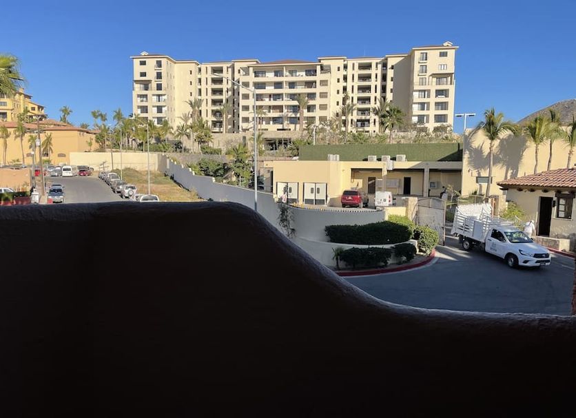 Studio Suite at Marina Cabo Plaza in Cabo San Lucas with marina-area building and palm-lined street