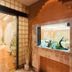 Ristorante Hotel Lucia in Giulianova lobby with curved reception desk and decorative aquarium wall
