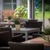 Best Western Macrander Hotel Frankfurt/Kaiserlei patio with wicker seating and garden view in Offenbach am Main