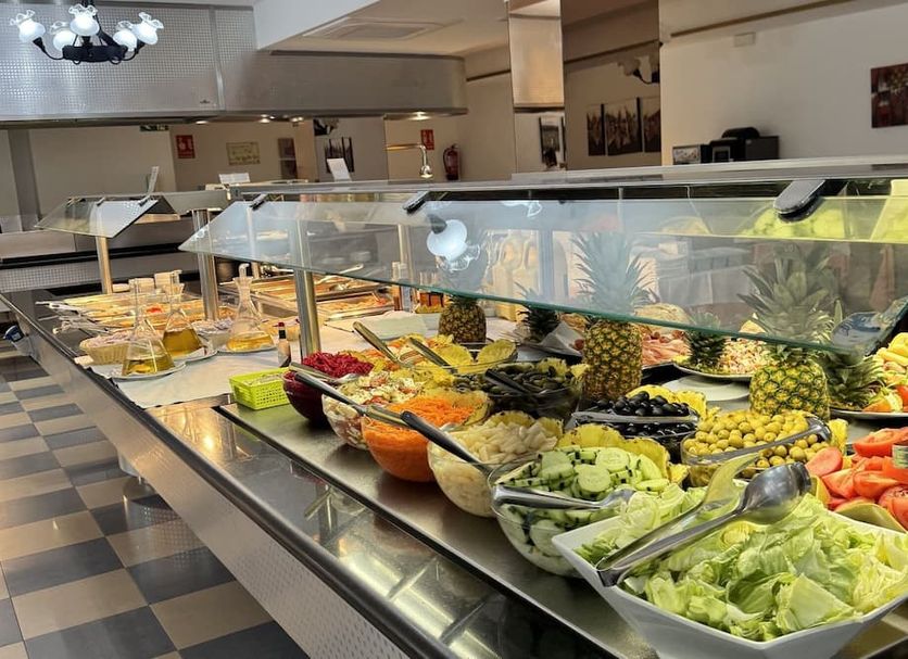 Santa Monica Playa in Salou buffet with fresh fruit, salads and breakfast dishes in a hotel dining area