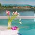 Indoor pool at Landhaus Zu den Rothen Forellen in Ilsenburg with flower arrangement and mural view