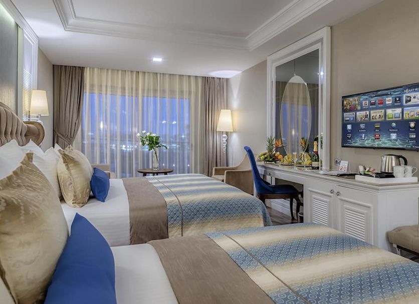Dobedan Exclusive Hotel & Spa in Boğazkent guest room with twin beds, desk, and TV