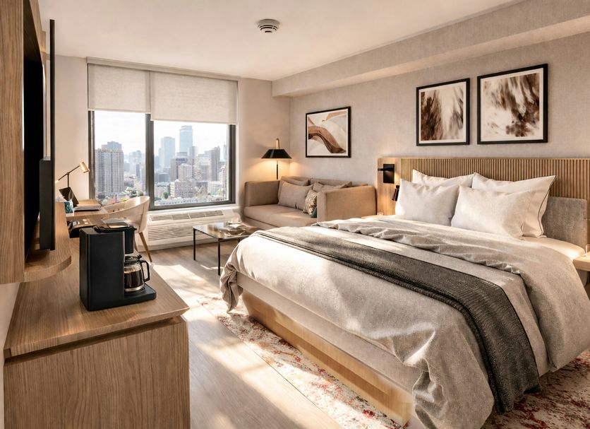 Red Roof Plus+ Vancouver Airport room in Richmond with city view and king bed