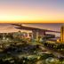 Beau Rivage Resort and Casino in Biloxi at sunset with Gulf Coast oceanfront and city lights