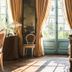 B&B The Verhaegen in Ghent dining room with tall windows, gold curtains, and elegant classic chairs
