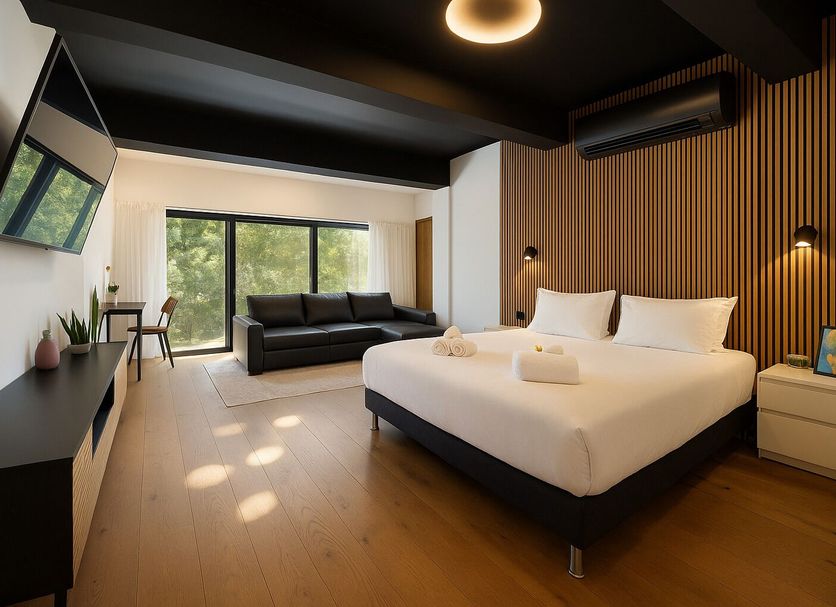Mamilla View Urban - Boutique Hotel room in Jerusalem with king bed, sofa and balcony view