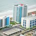 Towers at North Myrtle Beach beachfront high-rise buildings beside the ocean and road
