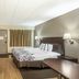 Red Roof Inn Danville, PA guest room with king bed, wall-mounted TV, desk, and window curtain