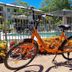 Noosa River Retreat in Noosa Heads with an orange bicycle beside the pool and flower bed