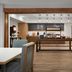 Hampton Inn Yorkville breakfast area with buffet counter, tables, and seating