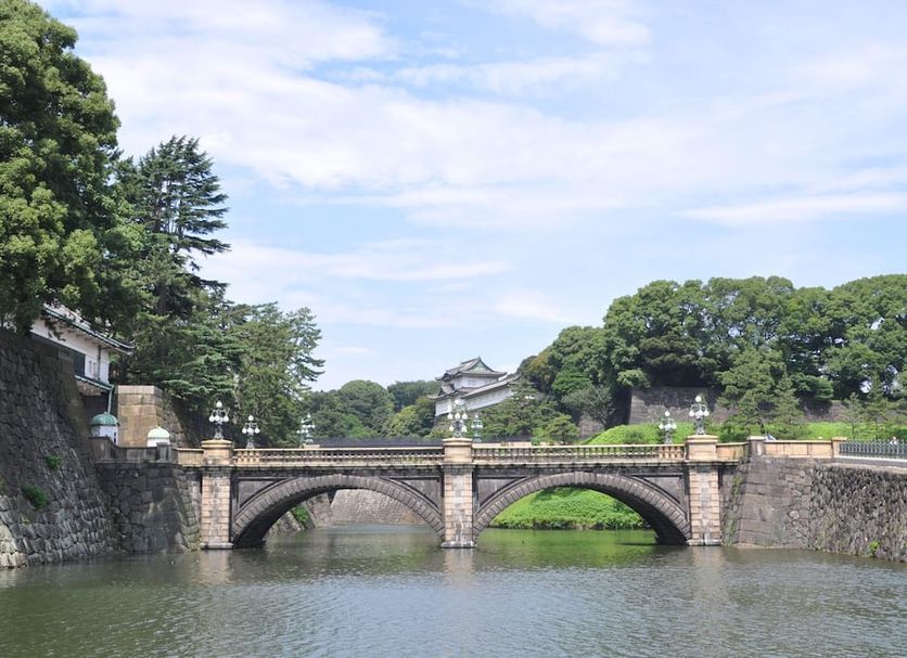 Daiwa Roynet Hotel Tokyo Kyobashi Premier near a stone arch bridge over a moat in Tokyo
