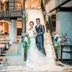 Bella B Hotel in Mueang Nonthaburi wedding couple on staircase in elegant lobby with dining tables