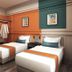 Kuala Lumpur International Hotel in Kuala Lumpur, twin guest room with open wardrobe and colorful wall art