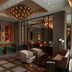 The Tess, Autograph Collection in Atlanta: stylish hotel lounge with chandeliers and arched display shelves
