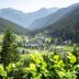 Familienhotel Mateera Gargellen overlooks a lush mountain valley in Gargellen, Montafon.