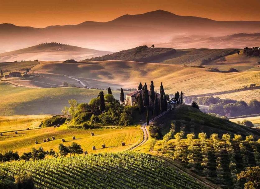 Adler Spa Resort Thermae in San Quirico d'Orcia with panoramic Tuscan hill and valley views