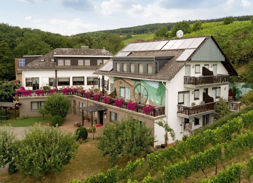 Hotel Kühns Mühle in Oestrich-Winkel, hillside hotel with balconies, garden, and vineyard surroundings